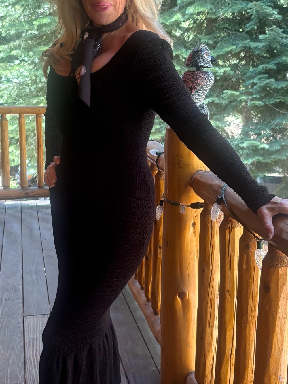 Edikted Black Ribbed Long Sleeve Button-Up Maxi Dress